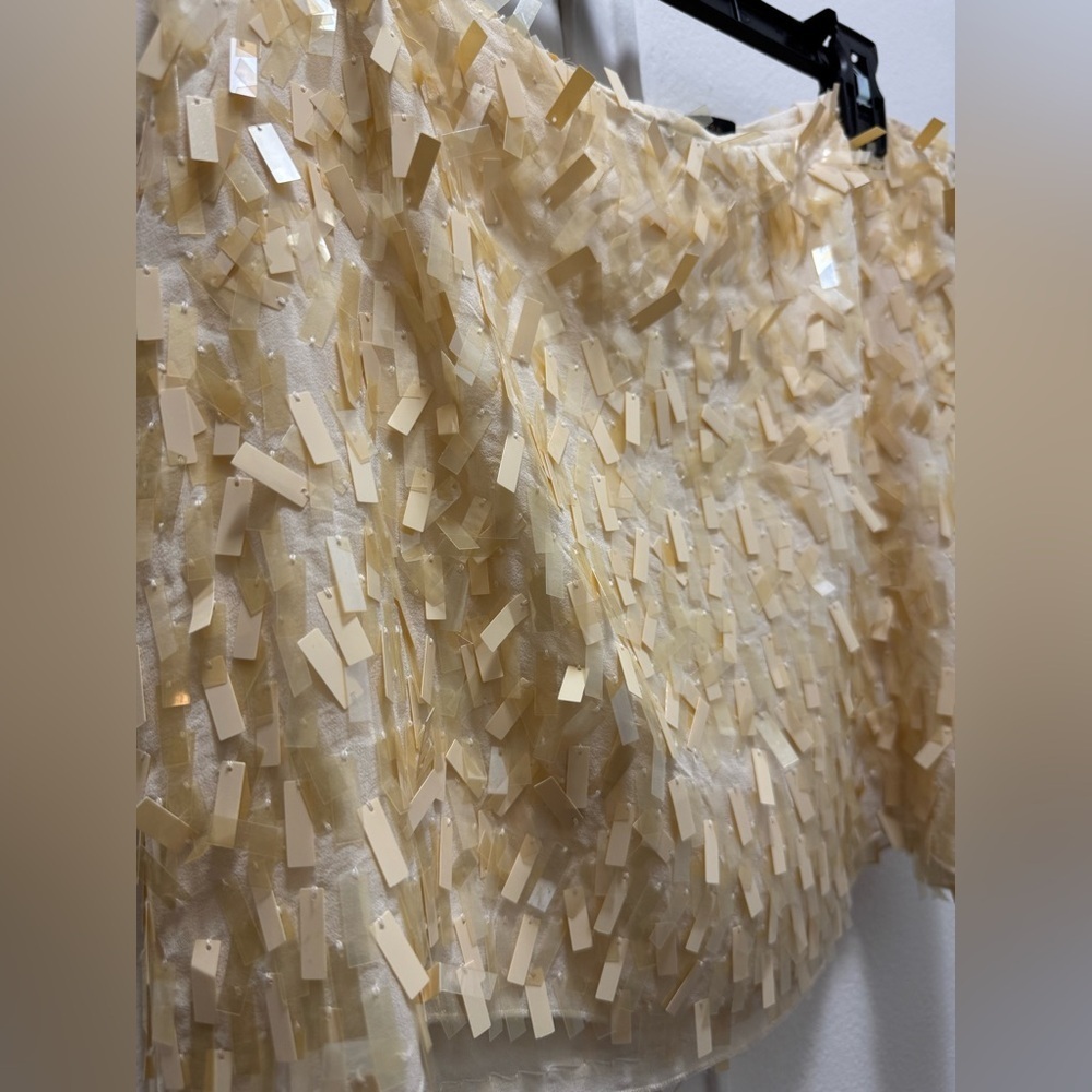 BCBGMaxAzria Eurosummer sequin sheer mini skirt size 4 cream/yellow mermaidcore - Picture 3 of 6